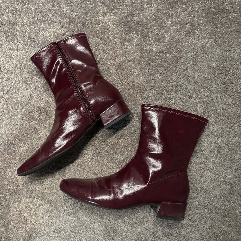 Scoop Women's Burgundy Patent Ankle Boots Size 11